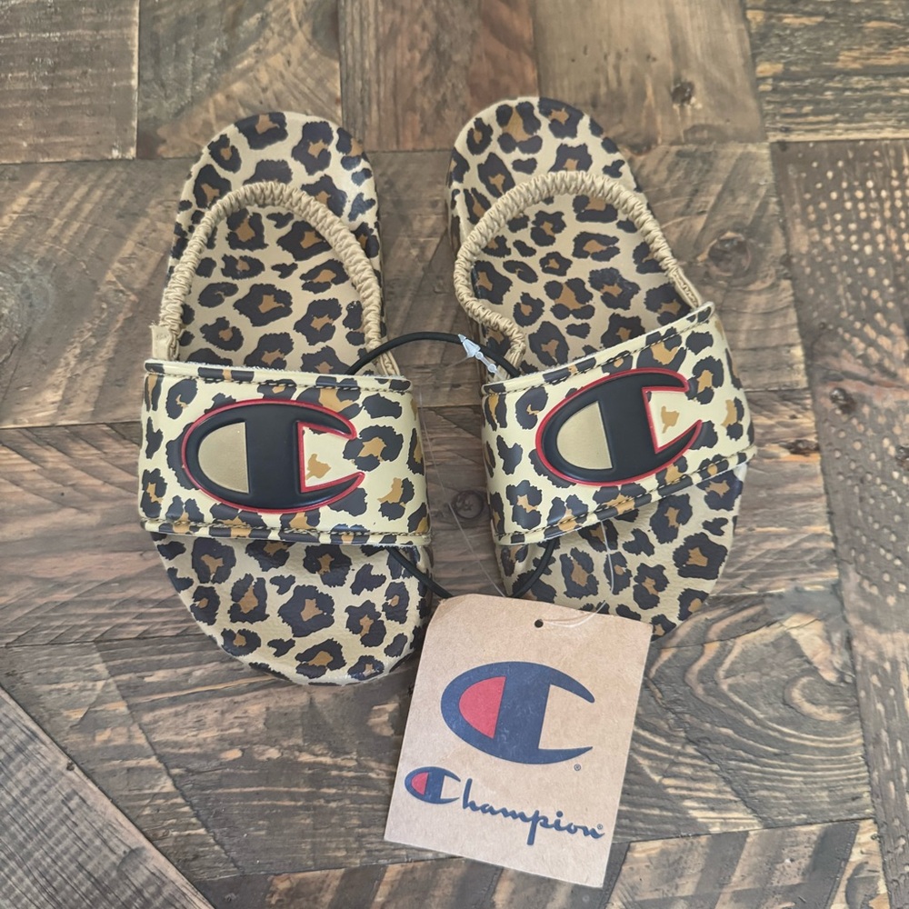 Champion IPO Print Slides Brown Black  Leopard CPS10480T Toddler NWOB